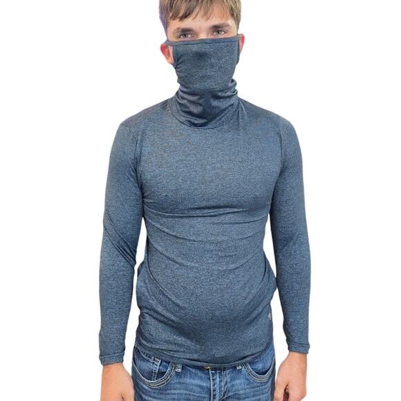 Max Studio Performance L/S shirt High Neck SUN BLOCKER Ear Loops Size Small Blue - Picture 2 of 12